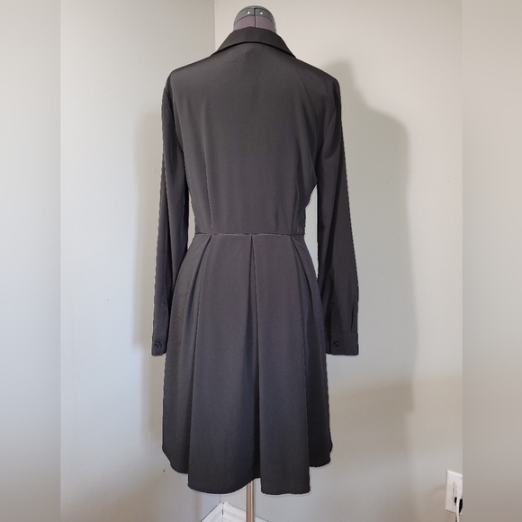 US10 Modcloth Retro Black Long Sleeve Dress with Tie - Picture 4 of 8